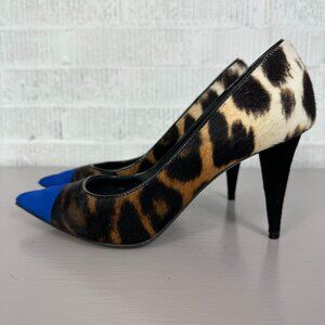 Giuseppe Zanotti Esther Blue Suede Calf Fur Animal Print Pumps Heels 36/6